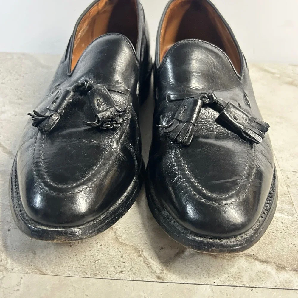 Allen Edmonds Grayson Tassel Loafers Black Leather Mens 7 D Dress Shoes USA